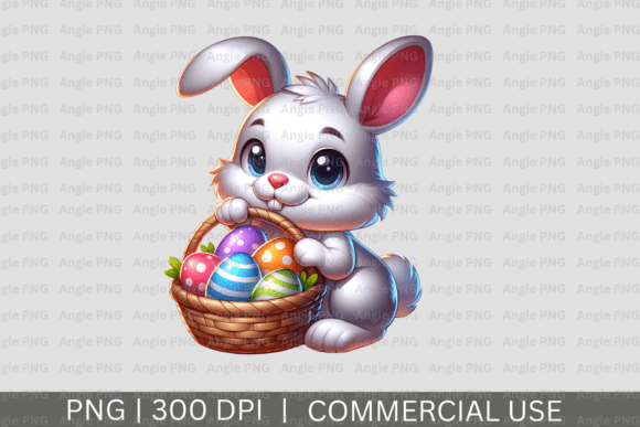 Cute Easter Bunny in Basket PNG: A Design Asset