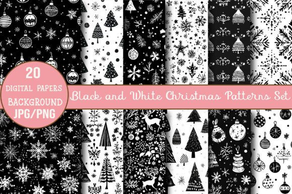 Elegant Black and White Christmas Patterns for Design