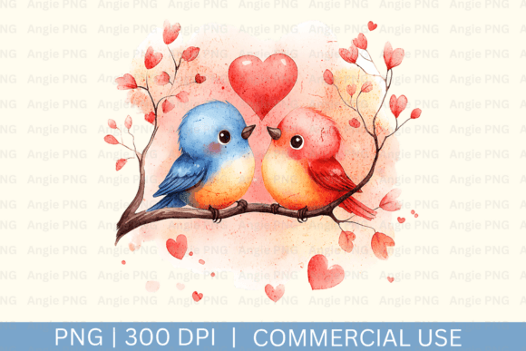 Enchanting Watercolor Valentine's Day Birds PNG