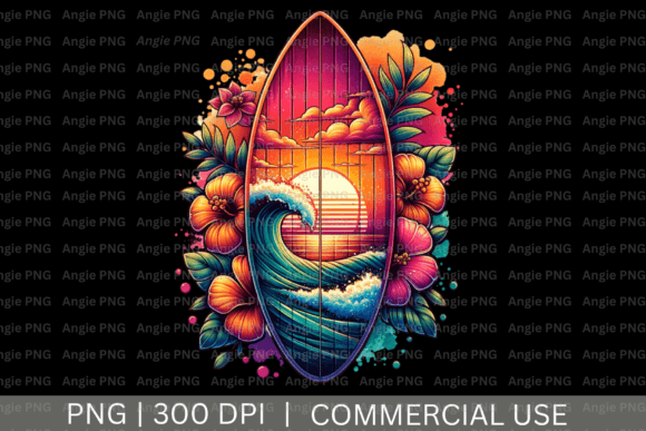 Summer Sunset Surfboard PNG Clipart for Designers