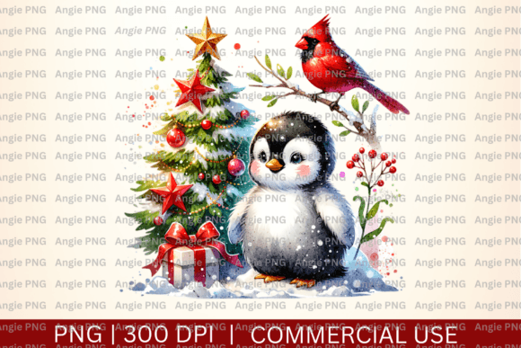 Watercolor Christmas Penguin & Cardinal: A Festive Design Asset