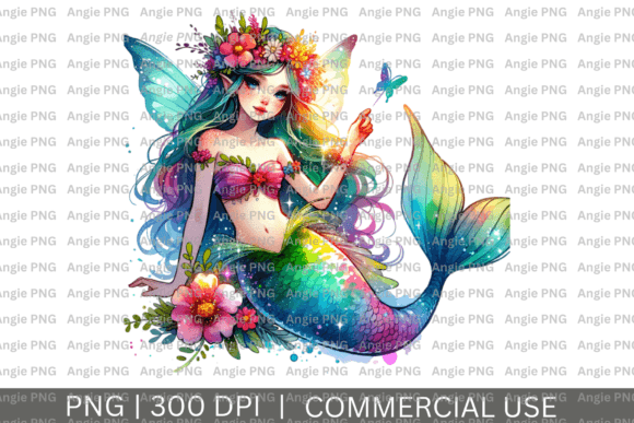Watercolor Mermaid Fairy PNG Clipart for Magical Design